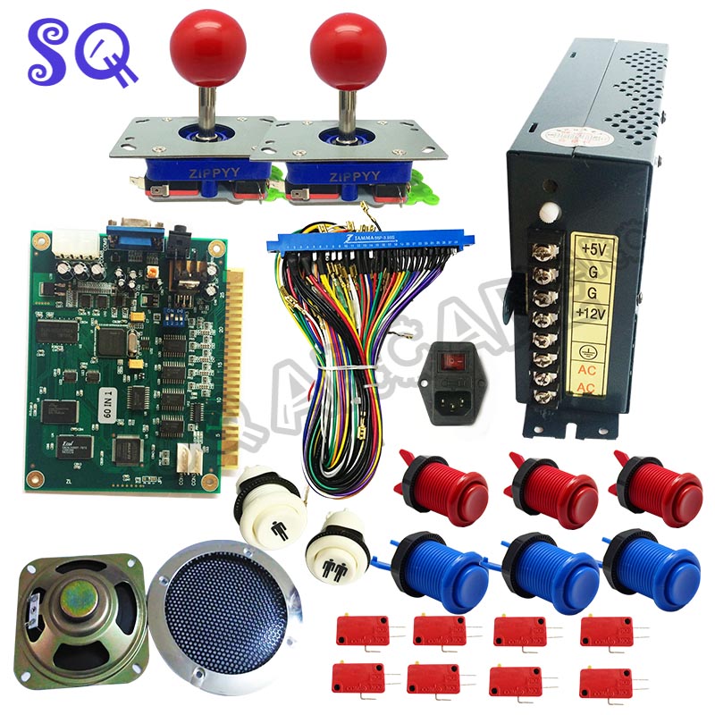 Arcade Button Pcb - Klassisches JAMMA-Arcade-Spiel, 60-in-1-Set mit 24-V-Stromversorgung, Lautsprecher,